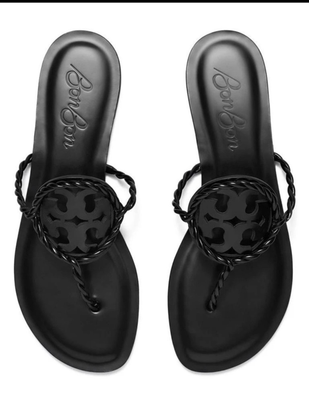 Tory Burch Black Braided Logo Thong Sandals
